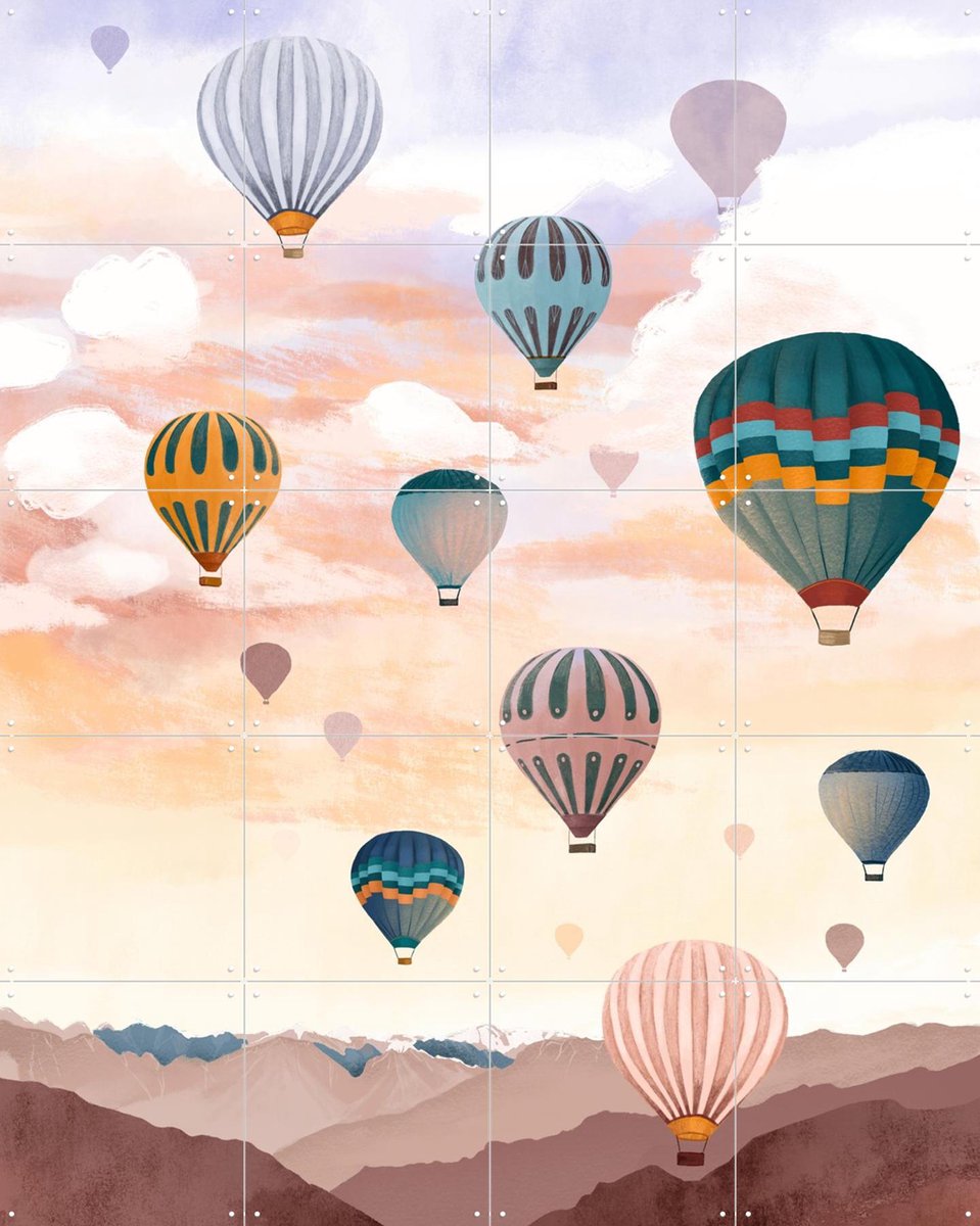 IXXI Air Balloon Sky, Goed Blauw - 80 x 100 cm - Gratis ophangtool - Grote wanddecoratie en posters - Digitale Kunst, Fantasierijk, Kleurrijk, Speels