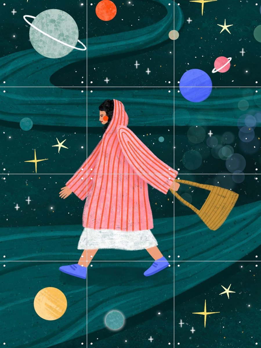 IXXI Cosmic Stroll, Bea Müller & Various - 60 x 80 cm - Gratis ophangtool - Grote wanddecoratie en posters - Speels, Modern, Fantasierijk, Digitale