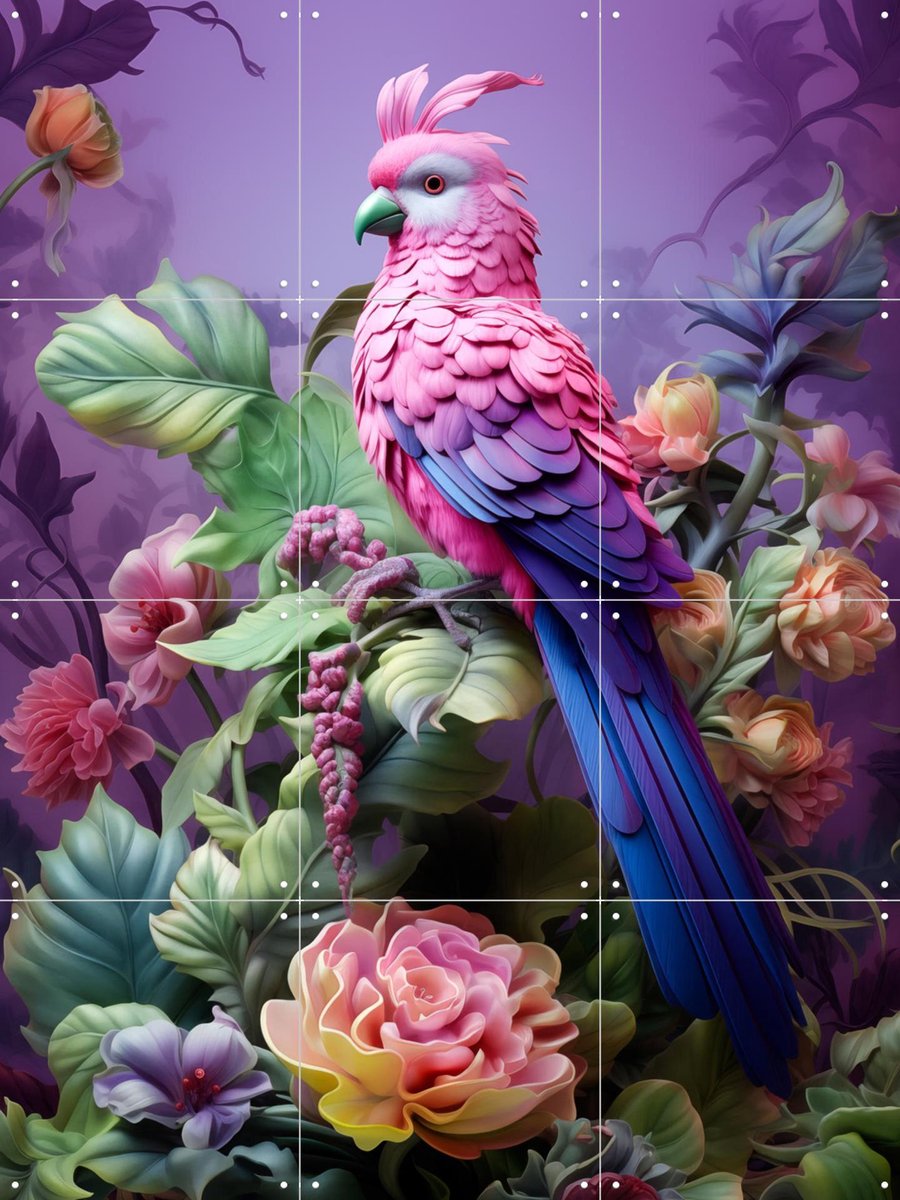 IXXI Pink Bird, OTTI - 60 x 80 cm - Gratis ophangtool - Grote wanddecoratie en posters - Digitale Kunst, Speels, Kleurrijk, Modern, Surrealisme