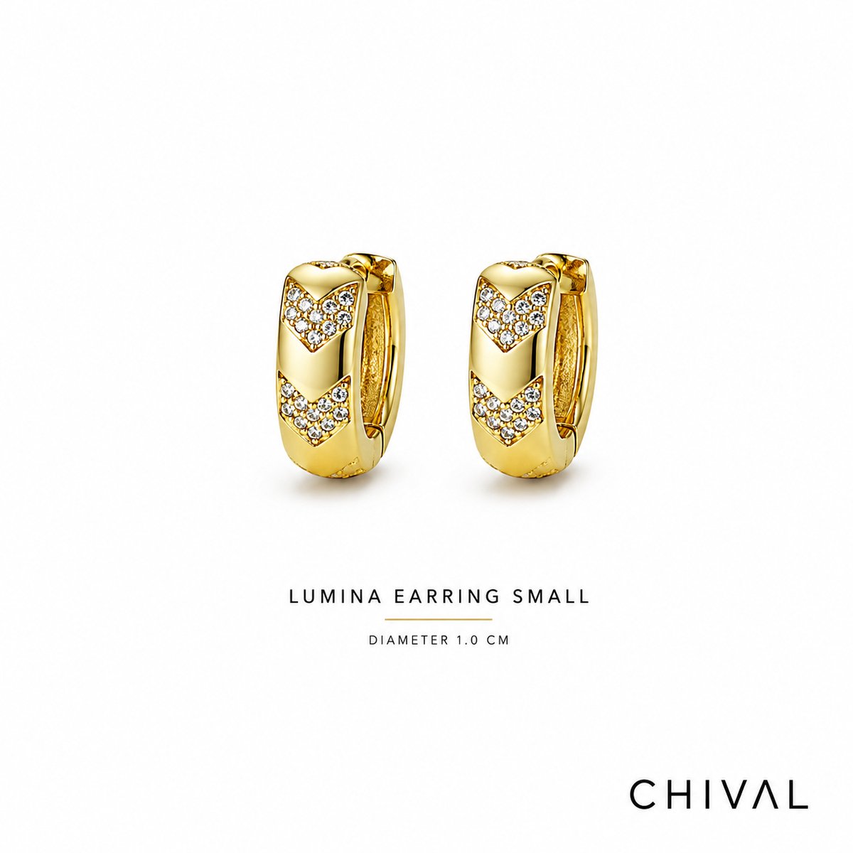 CHIVAL Lumina Oorbellen Dames small diameter 1 cm - 18K Verguld Goud - Goudkleurige Hoop Oorbellen met Zirkonia - Elegant - Cadeau voor Vrouw