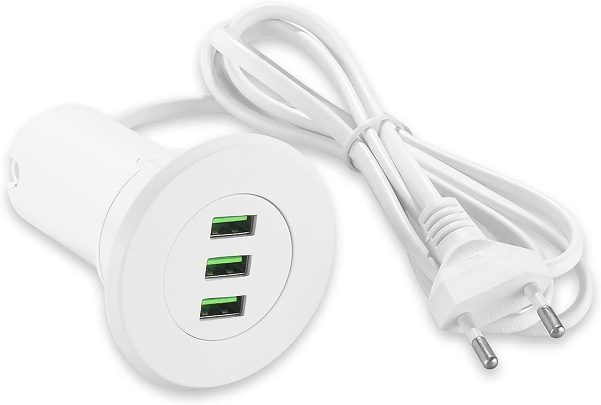 USB Tafelhub - Zwart - Geschikt voor 4,6 - 6,7 cm Tafelgat - USB-oplader met 3 Poorten - Voor Notebook en Laptop