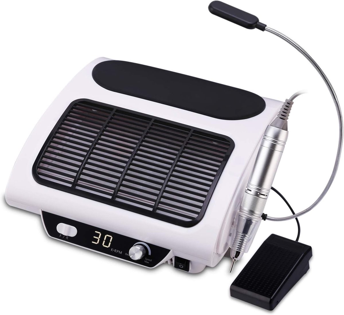 Elektrische Nagelfreesset met Afzuiging - Wit - Professionele Manicure/Pedicure Set met LED Lamp en Voetpedaal - Voor Thuis en Salon