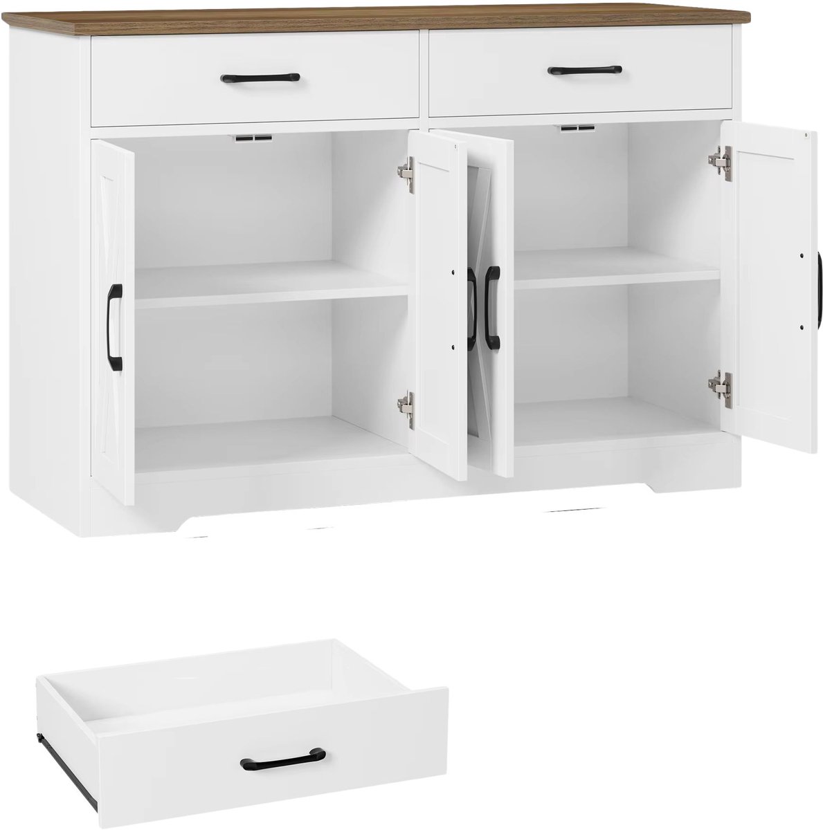 Keukenkast 120 cm – Voor Keuken & Woonkamer – Buffetkast met Werkblad, 2 Lades en 4 Deuren – Houten Opbergkast