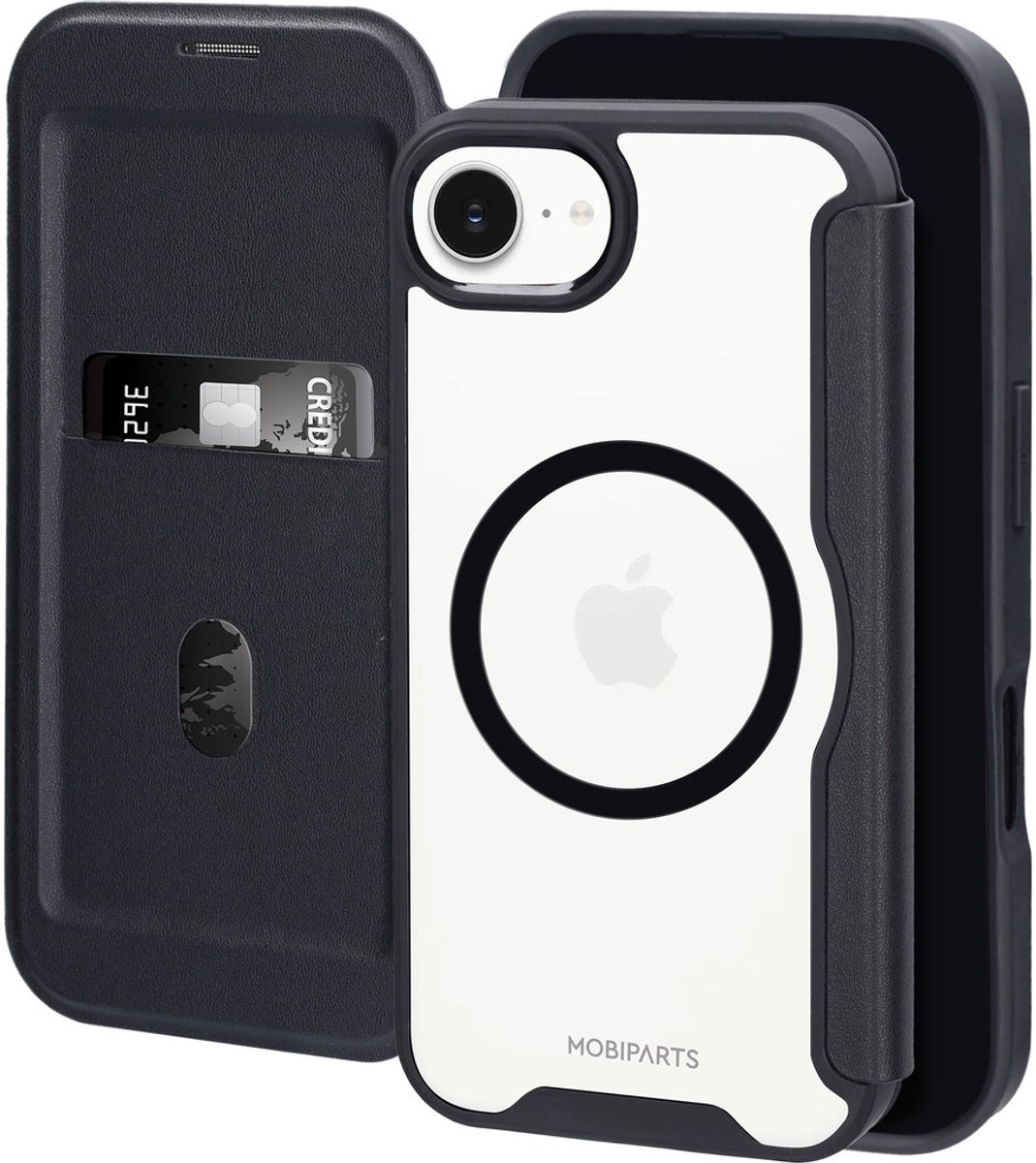 Mobiparts Telefoonhoesje geschikt voor Apple iPhone 17e MagSafe Hoesje | Mobiparts Shield Line Bookcase | Geschikt voor MagSafe | Geschikt voor Draadloos Opladen met Magnetische Ring | Geschikt voor MagSafe Case - Zwart
