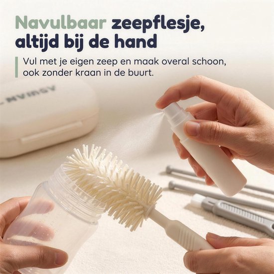 Numsy Flessenborstel Set On The Go - Flessenborstel Siliconen - Flessenborstel Lang van Numsy — afbeelding 4