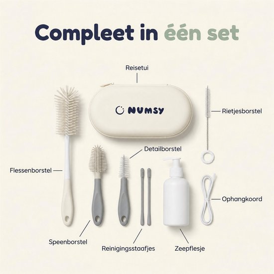 Numsy Flessenborstel Set On The Go - Flessenborstel Siliconen - Flessenborstel Lang van Numsy — afbeelding 5