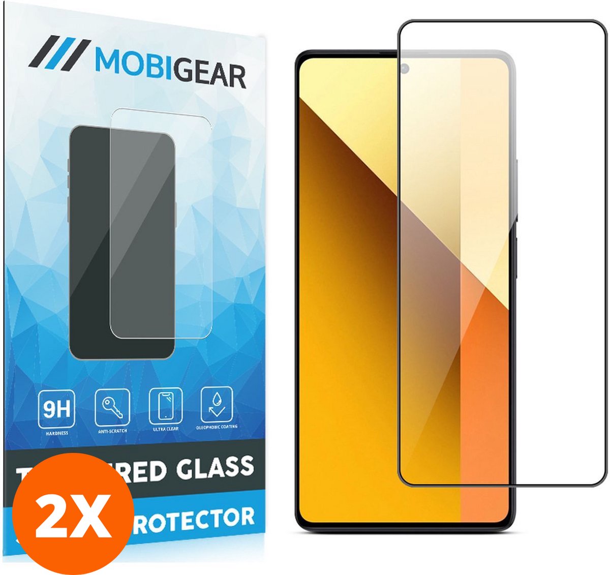 Mobigear Screenprotector geschikt voor Xiaomi Redmi Note 13 5G Glazen | Mobigear Premium Screenprotector - Case Friendly - Zwart (2-Pack)