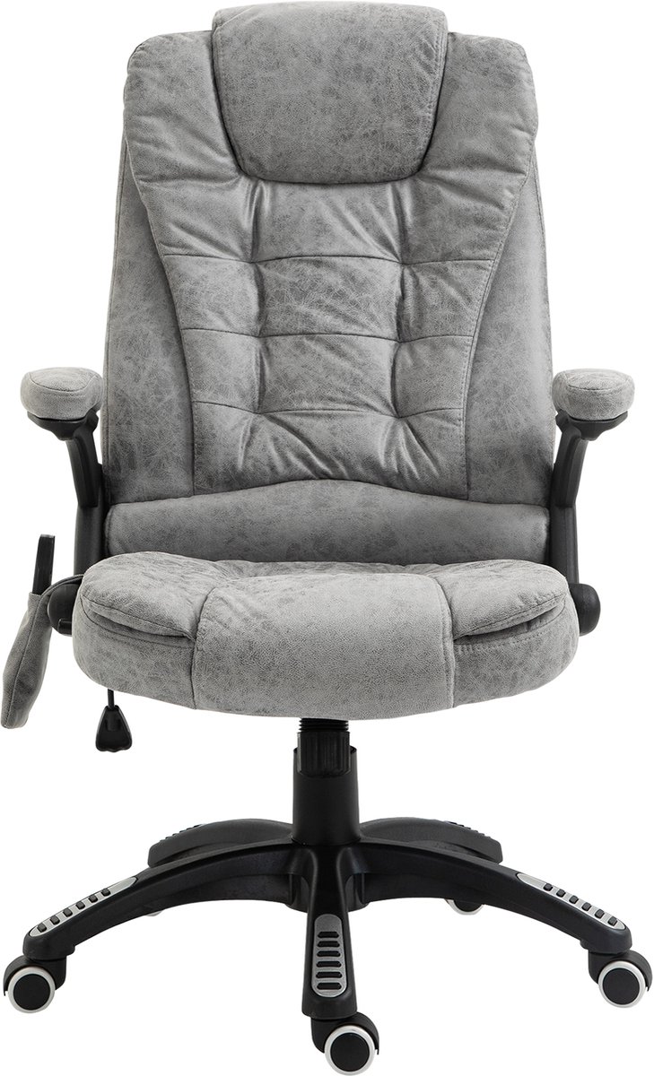 Ergonomische Bureaustoel Schreibtischstoel Met Massage En Verwarmingsfunctie Hoogte Verstelbaar 68x72x110-120 cm Grijs Polyester Draaistoel 6 Massagepunten 130° Verstelbare Rugleuning 360° Roterend Comfort Stoel Belastbaar 120 kg