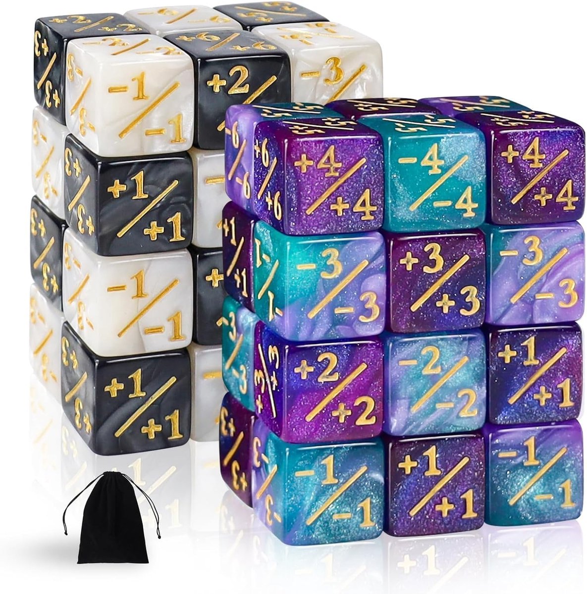 teller, Magic-dobbelstenen 48 stuks, dobbelstenen D6 met tellertokens en MTG, CCG, kaartspel accessoires, inclusief opbergzakjes