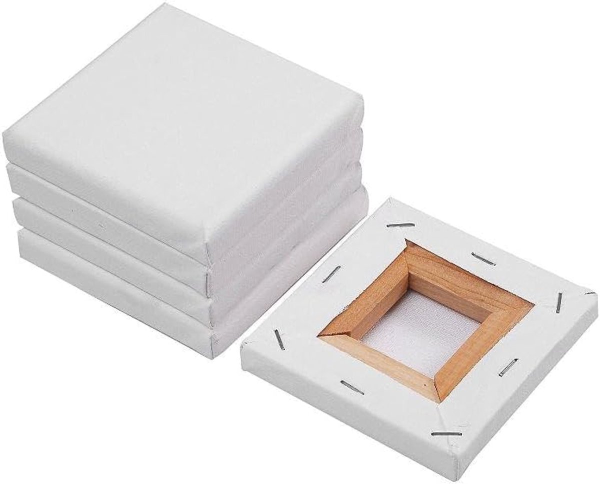 Canvas om te beschilderen, voorgespannen blanco doeken voor acryl, olie en vochtige media, 100% katoen, geschikt voor professionele en hobbykunstenaars, 380 gram, 8 x 8 cm