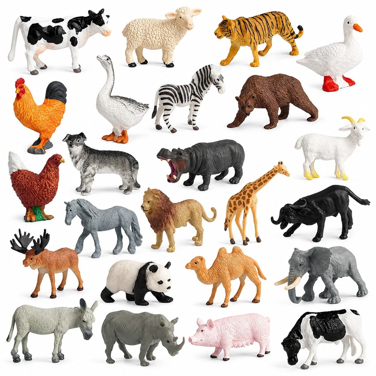 K&R Ventures® Dierenfiguren Speelset - 24-delig - 12 Wilde Dieren & 12 Boerderijdieren - Educatief Speelgoed - Realistische Dierfiguren - Vanaf 3 Jaar