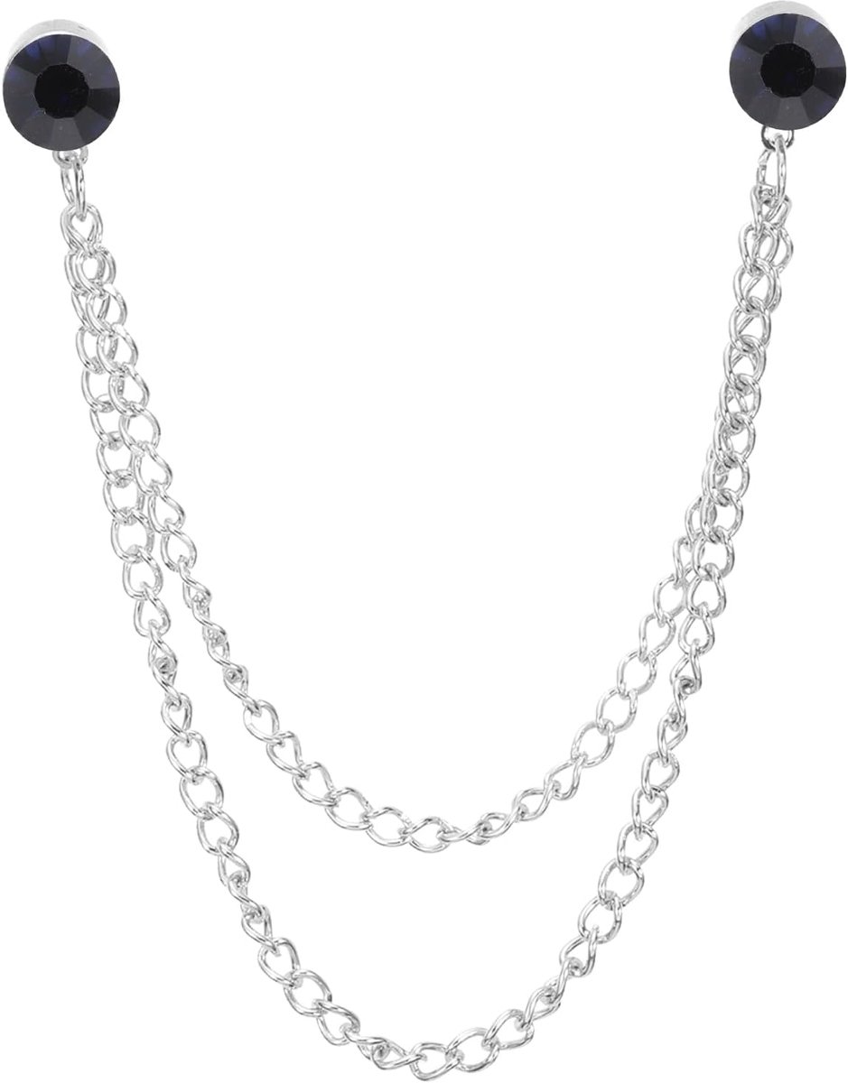 Rhinestone Ketting Broch Pins, Ronde Kristallen Kwastje Ketting Hangende Mode Kristal Revers Speldjes voor Vrouwen Mannen Kleding Mantel Hoed Tas Zilverkleurig (Donkerblauw)