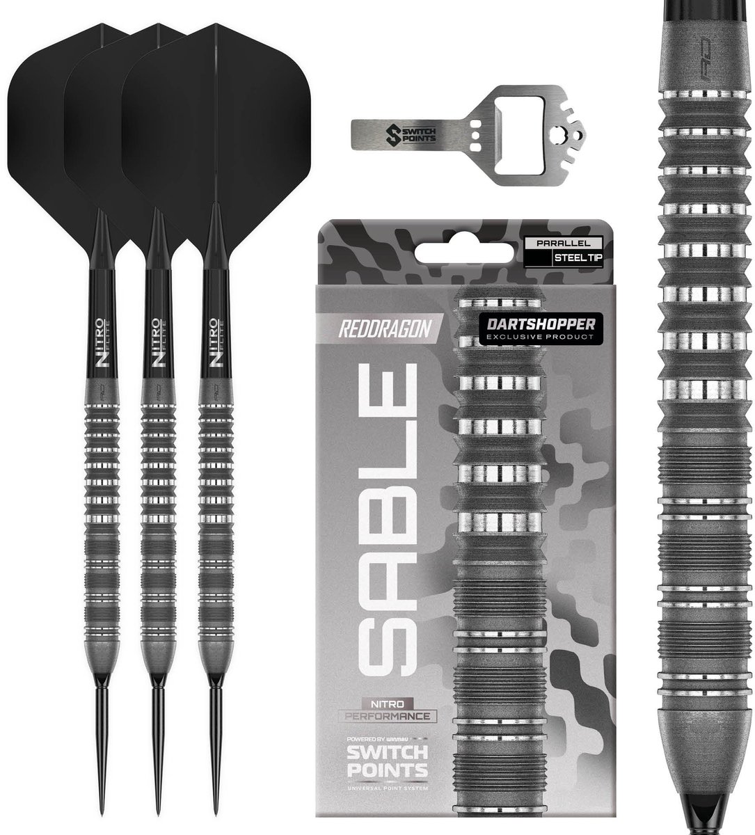 Red Dragon Sable Grey Parallel Switch Point 90% Dartshopper Exclusives - Dartpijlen