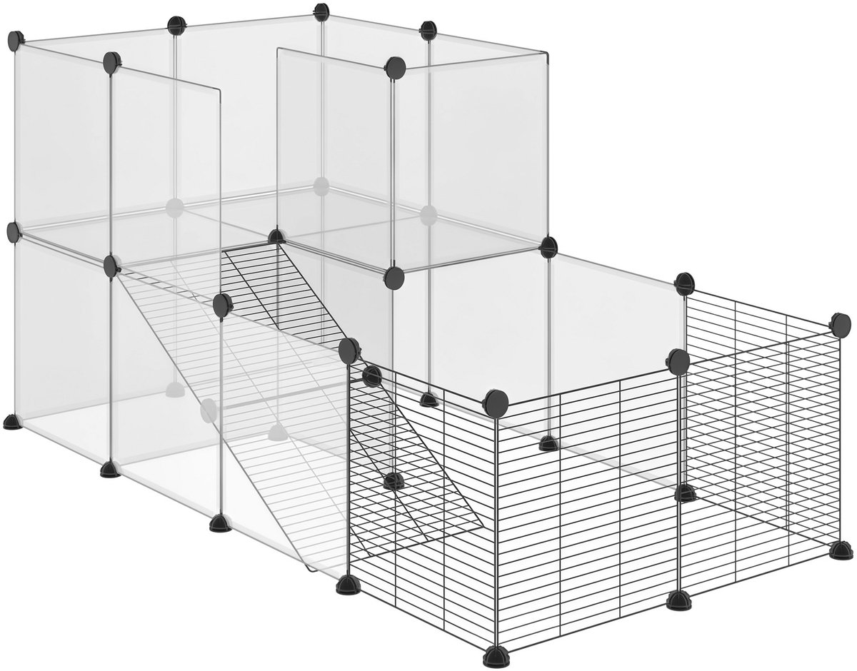 Kleindierenverblijf, DIY een modulaire kooi ontwerpen, 27 platen (35x35cm/plaat) | 27 platen 35 x 35 cm, van PP-platen en Materiaal van het staaldraadgaas, individuele opbouw, hok voor kleine dieren, uitloop voor konijnen, cavia's, Zwart thumbnail 2