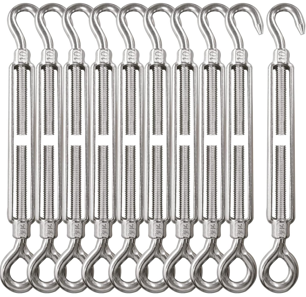 Kabelspanner M5 – Haak-Haak – 10 stuks – RVS 304 – Voor Waslijn & Tuin – Roestvrij Staal