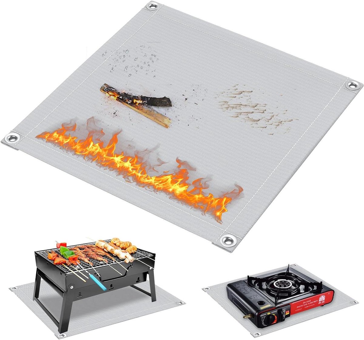 Grillmat - Vuurvaste pad - Buiten koken - Hittebestendig tot 800°C - 47 x 47 cm - Grijs