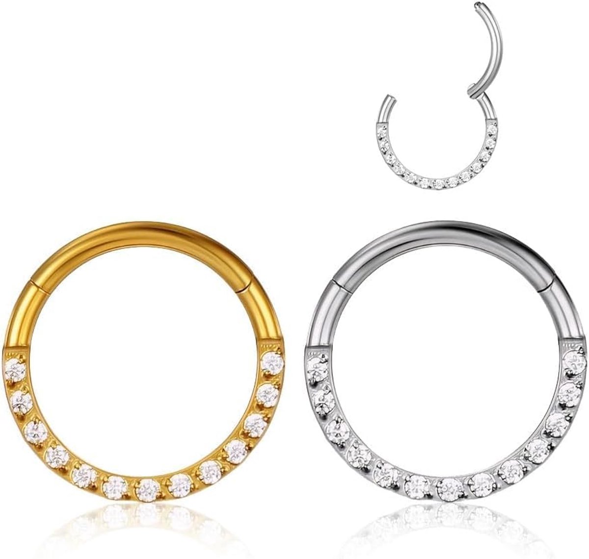 Neuspiercing, 2 stuks, 316L roestvrij staal, septumpiercing, hypoallergeen, chirurgisch staal met zirkonia, sieraad voor vrouwen en mannen