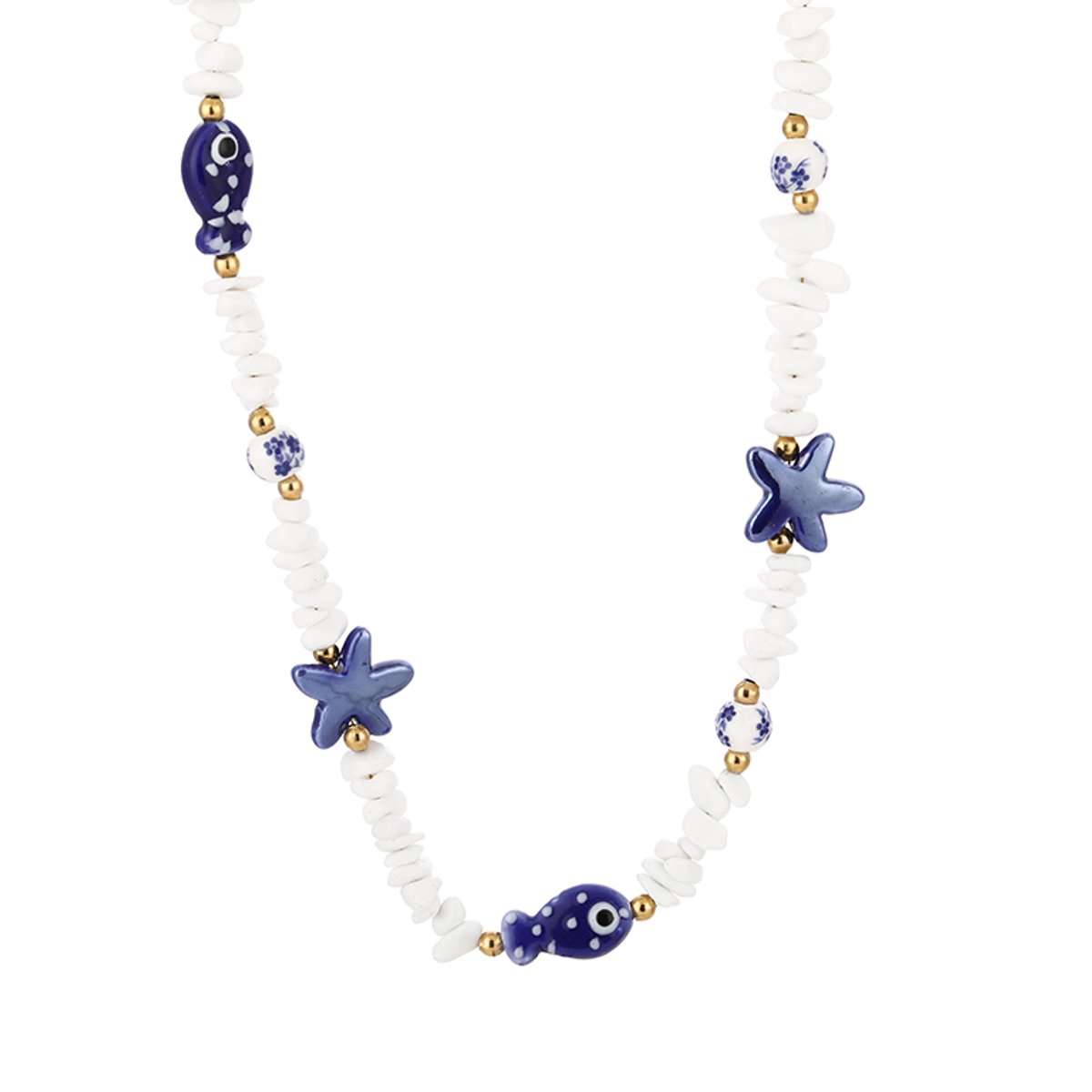 Kralenketting met Zeefiguren – Kralen ketting strand - beach – RVS - Blauw