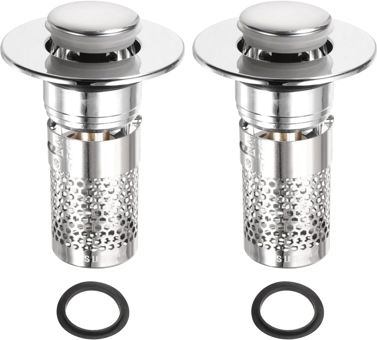 2 stuks badkamer wastafel afvoerzeef, wastafel stop haarvanger 304 roestvrij staal 7,9 x 6,4 cm geschikt voor 3,5-5,3 cm gat voor badkamer wastafel stopper vervanging
