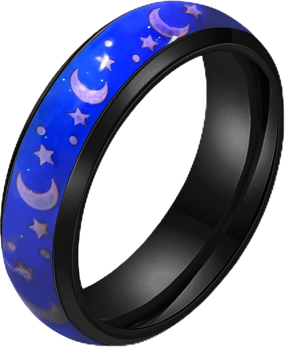 6MM Roestvrij Staal Band Comfort Fit Temprature Gevoelige Kleur Veranderende Stemming Ringen Regenboog Toon