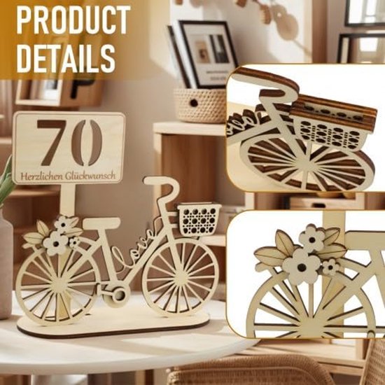 Geldgeschenken voor verjaardag, 1 stuk fiets van hout voor jubileum, eenvoudig te installeren, woondecoratie, houten geldgeschenken voor vrouwen, mannen, vrienden, familie — afbeelding 3