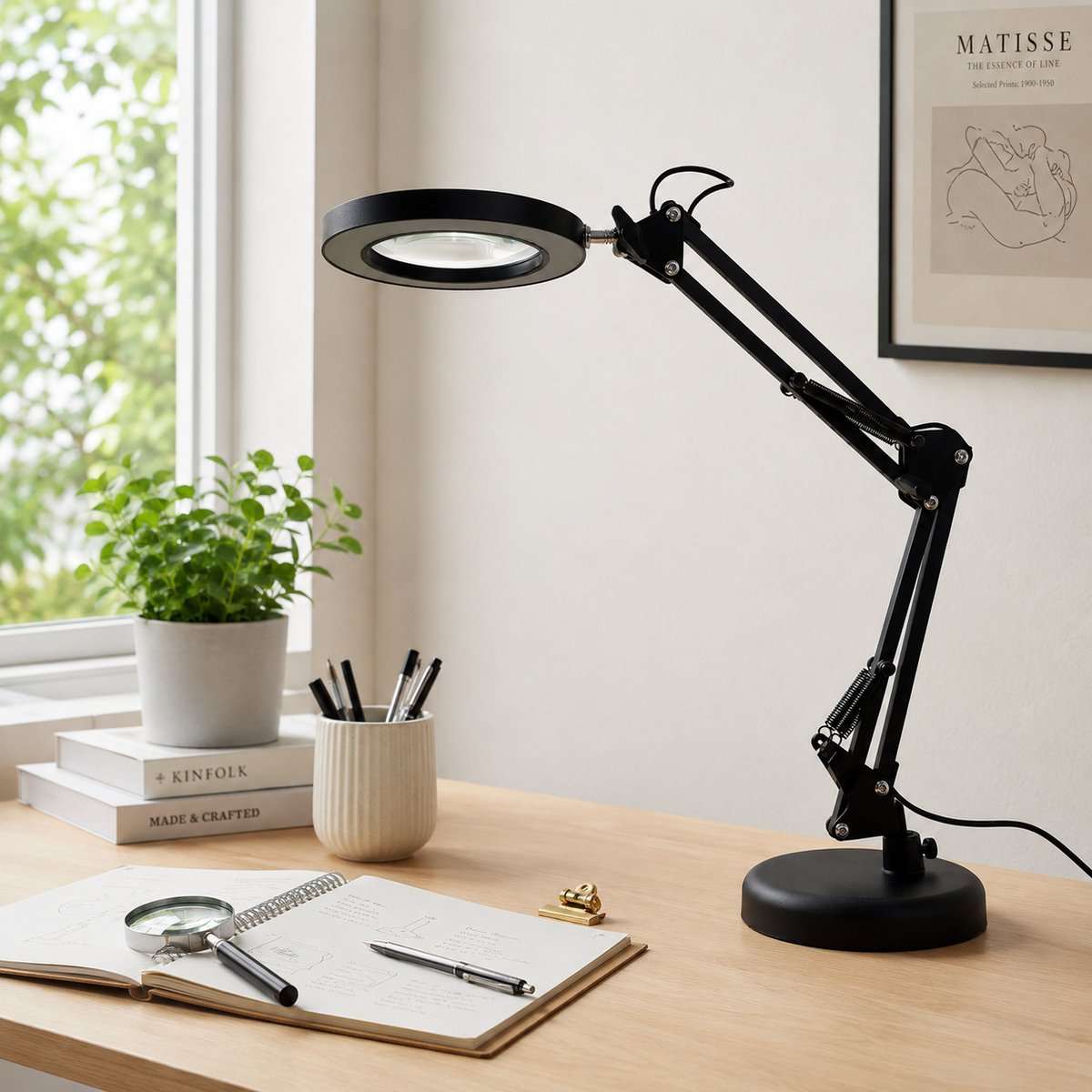 ZoeZo Loeplamp met LED verlichting - Looplamp - Vergrootglas met Standaard, Tafelklem en adapter - Voor Lezen en Precisiewerk - Verstelbare Arm - Zwart