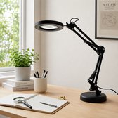 Lampe loupe ZoeZo avec éclairage LED - Lampe loupe - Loupe avec support, pince de table et adaptateur - Pour lecture et travaux de précision - Bras réglable - Noir