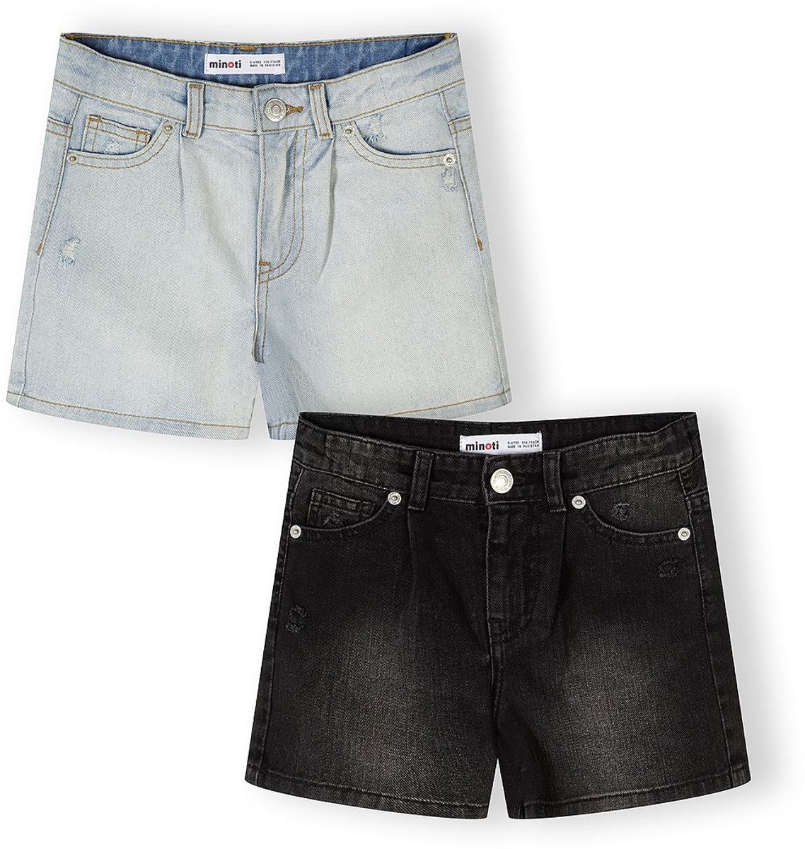 Minoti korte broek meisjes 2-pack denim - hoge taille - 100% katoen