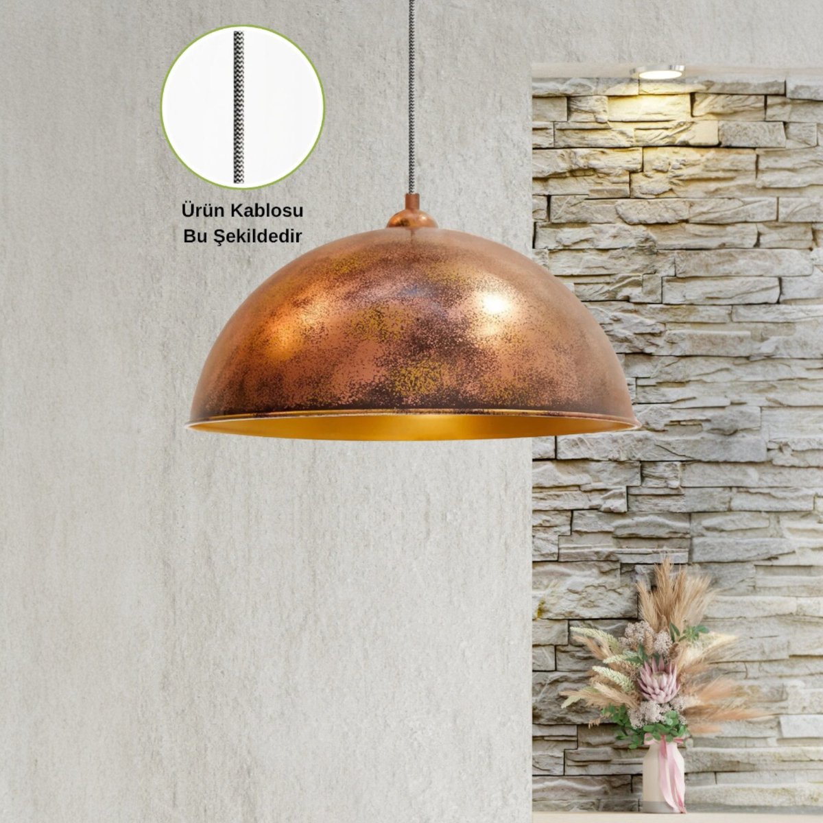 Bamyum Linate hanglamp, industriële Modern stijl, Ø40 cm, koper/brons metalen lamp