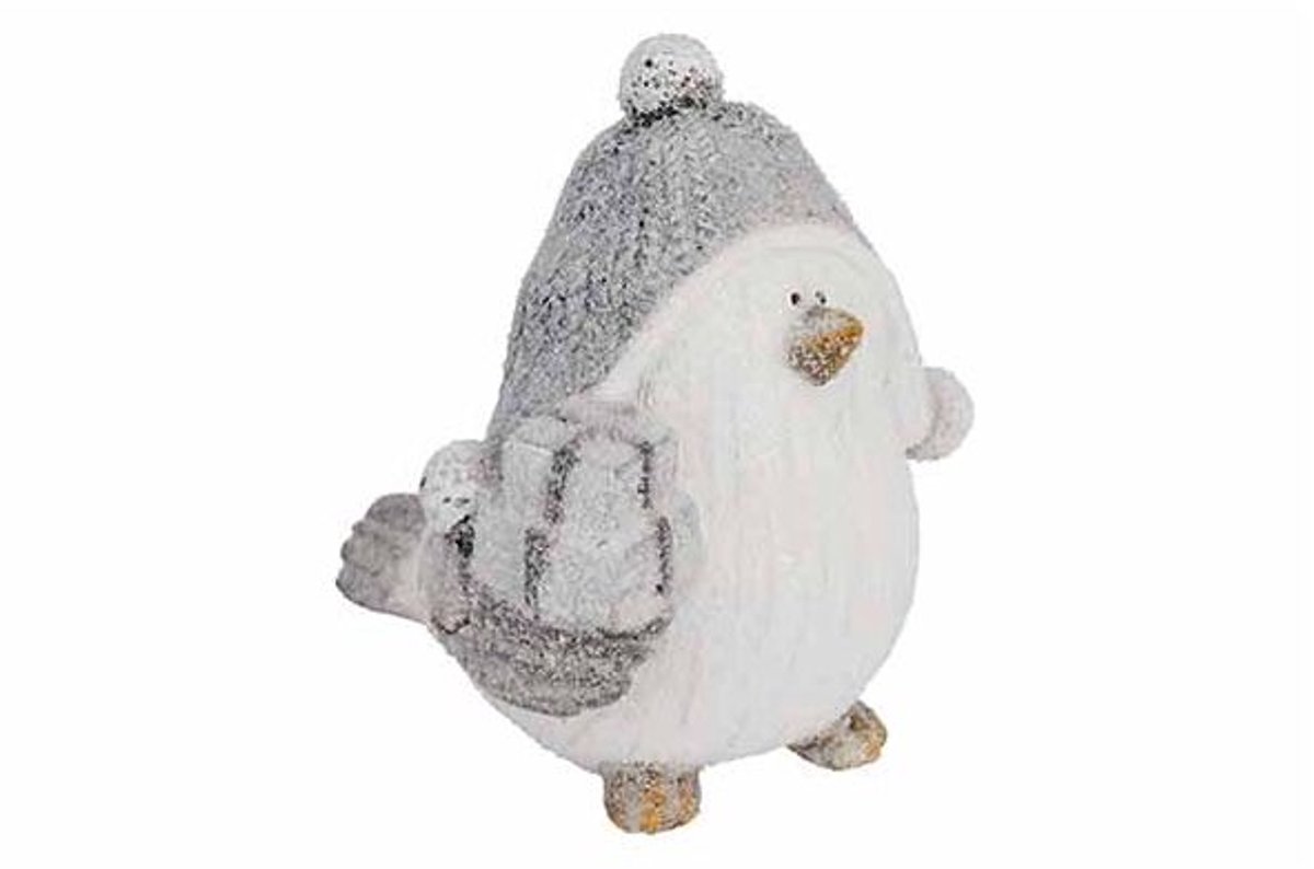 Vogel Winter Outfit Grijs 11,2x9,5xh10,5 Cm Andere Keramiek