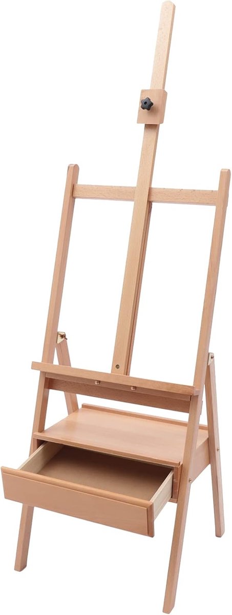 schildersezel voor ateliers, houten ezel, verstelbare houten ezel, beukenhout, schildersezel, koffer, veldezel, artiest, kofferezel, opvouwbaar, canvas houder, stabiel schilderij met doos