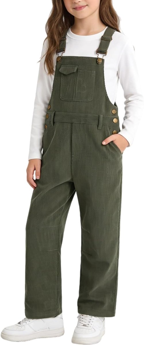 Tuinbroek van corduroy voor meisjes, verstelbare bandjes, tuinbroek met zakken, lange en brede overall voor kinderen