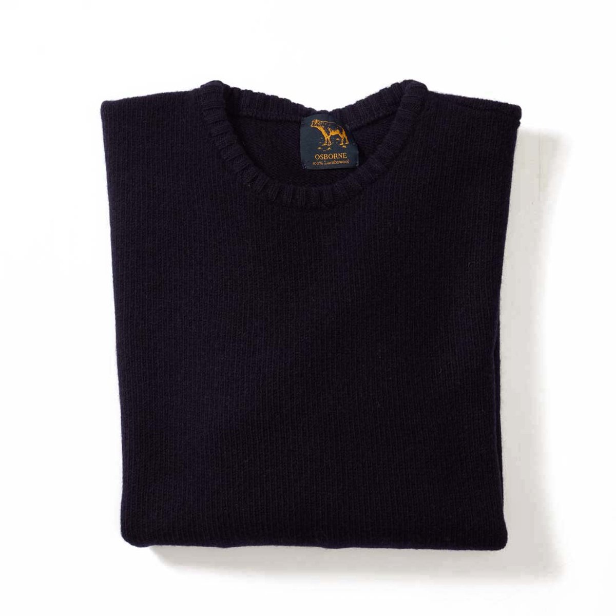 Osborne Knitwear Trui met vervilte ronde hals - Lamswol - Navy - 2XL