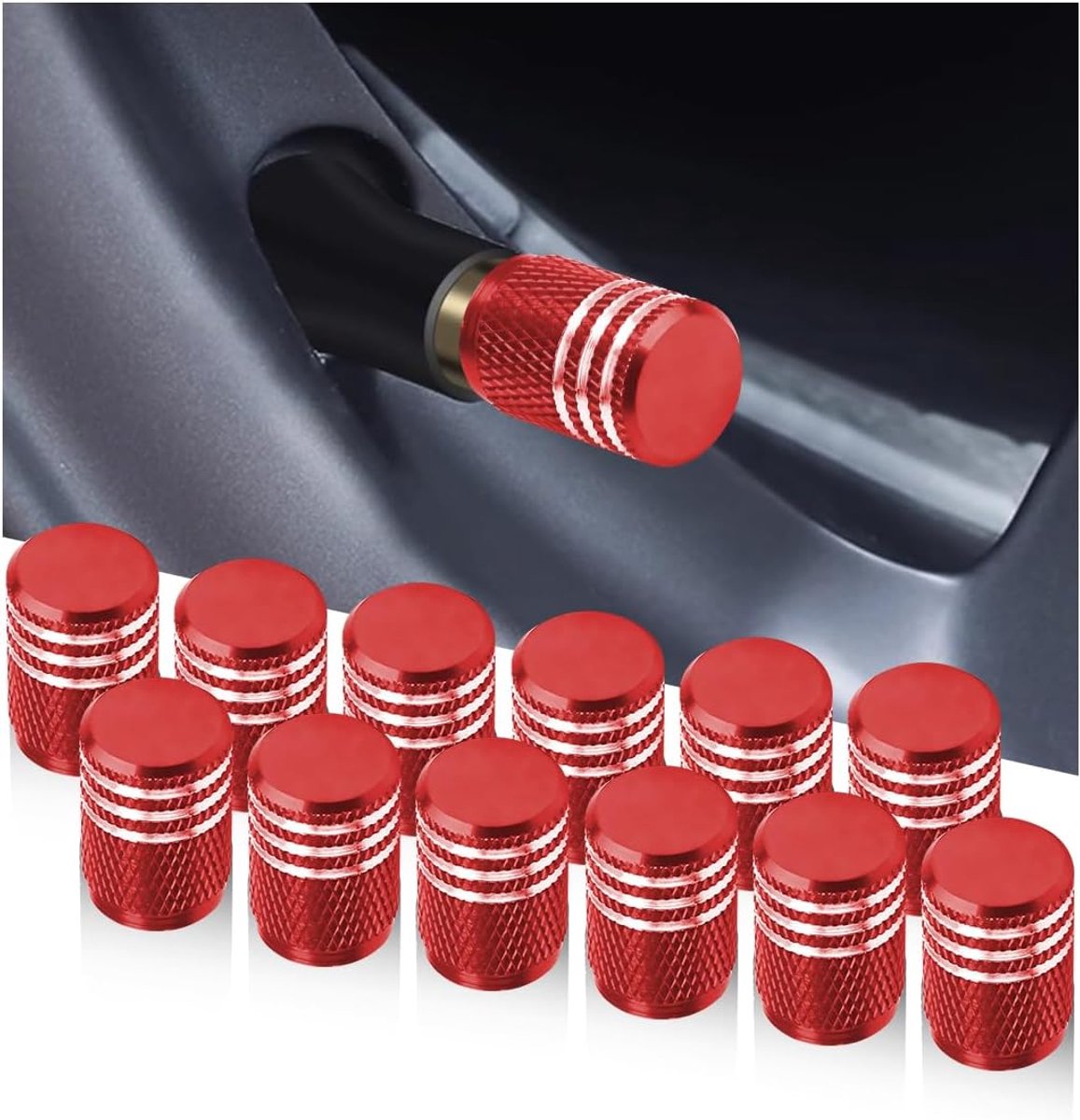 Ventieldoppen, ventieldoppen van aluminium met afdichting, ventieldoppen, stofkappen voor auto, motorfiets, fiets (rood)