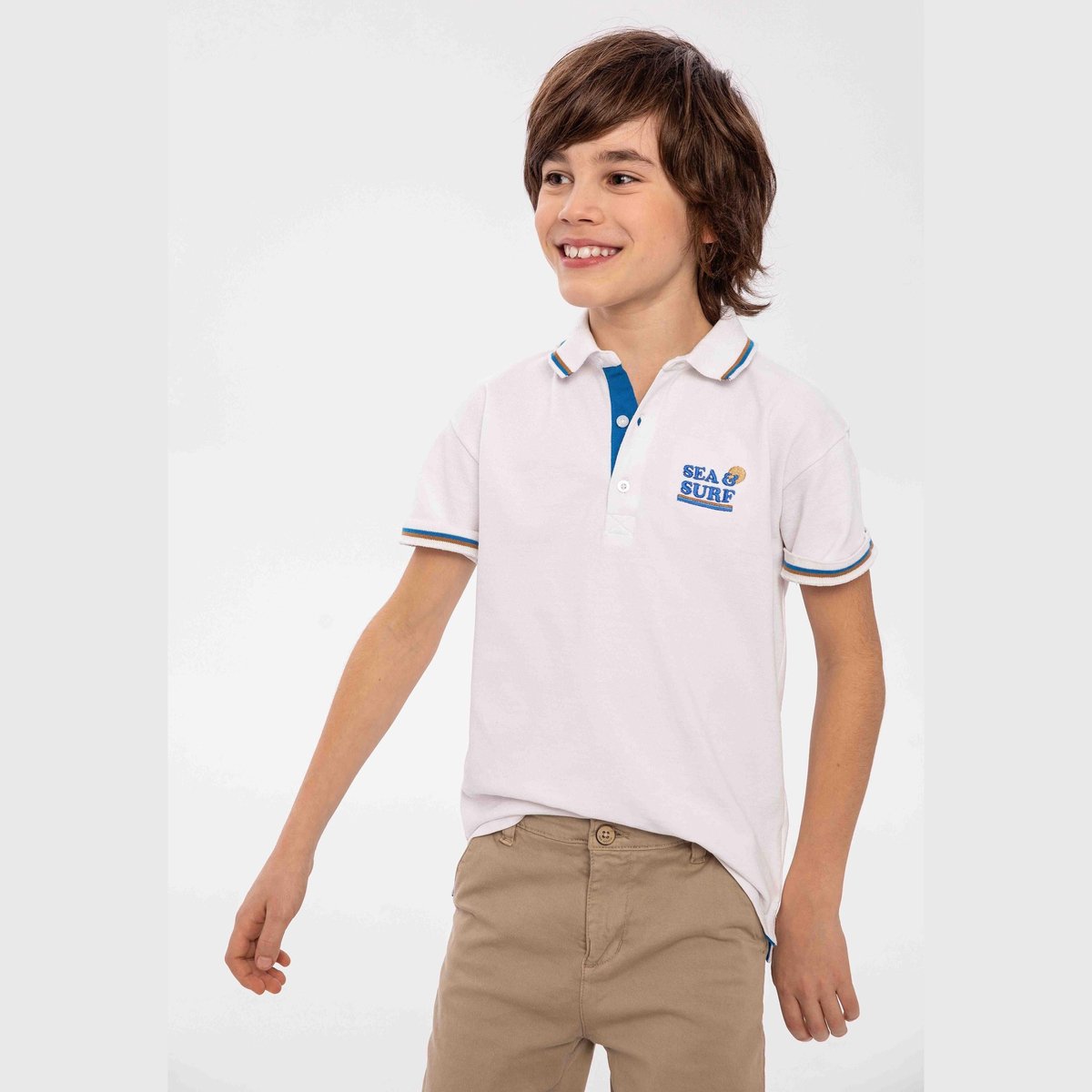 Minoti polo jongens wit met Sea Surf borduursel - katoen