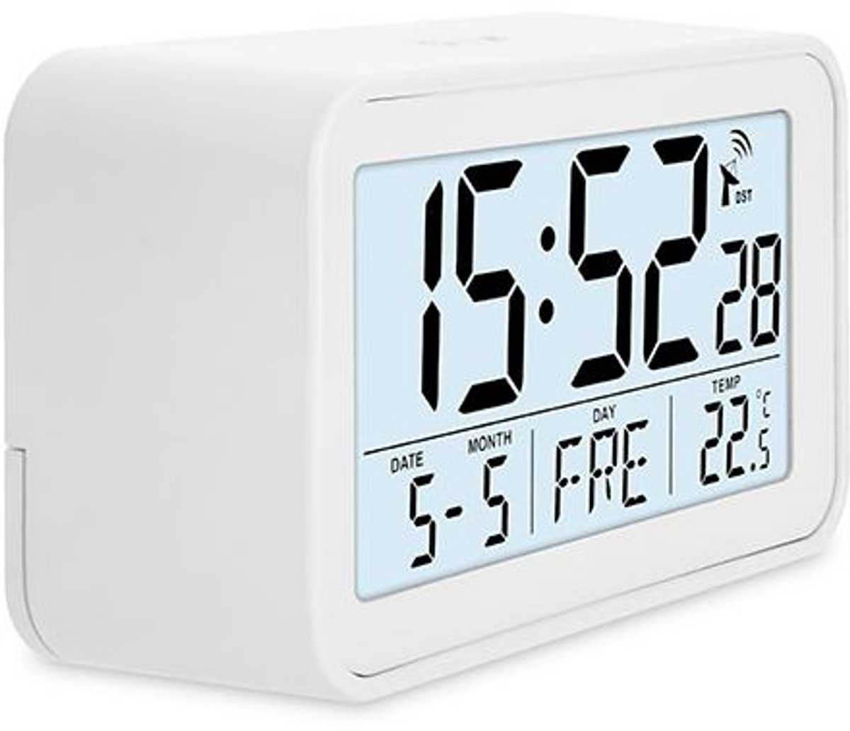 Digitale Alarmklok Wit 10,1x6,2xh3,9cm Radiogestuurd - Incl. 2x Aaa