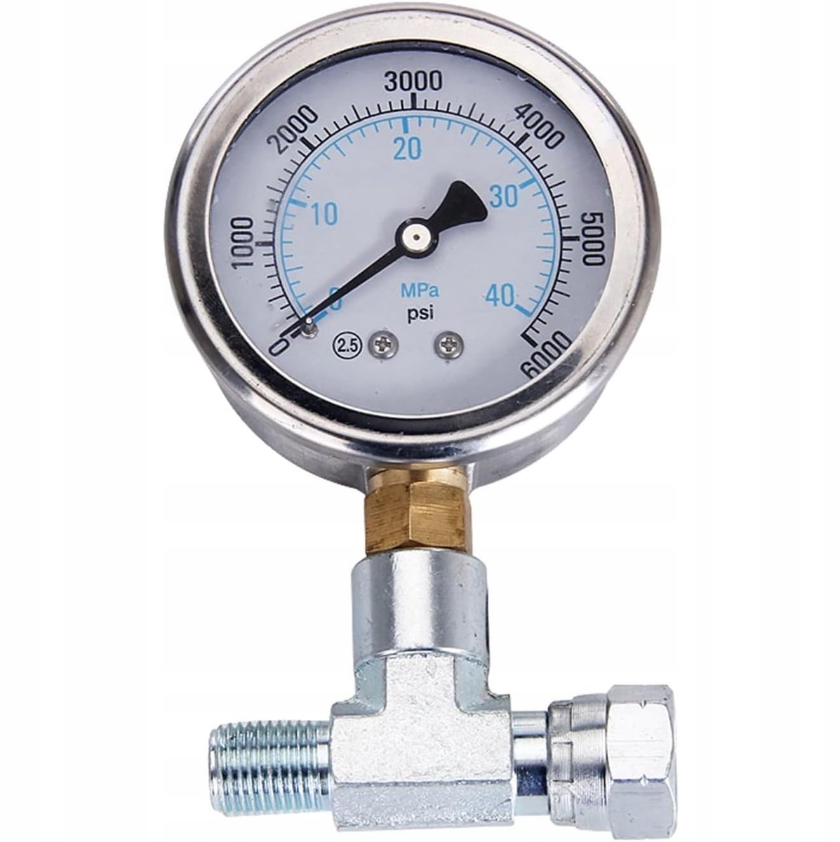 Manometer met T-stuk, 400 bar drukmeter, 0-40 MPa, 1/4 inch aansluiting, voor hydrauliek, industrie en landbouw
