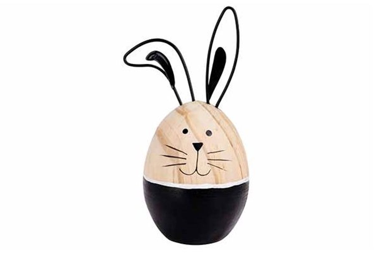 Konijn Metal Ears Egg Shape Zwart 8,5x8, 5xh18,5cm Andere Hout