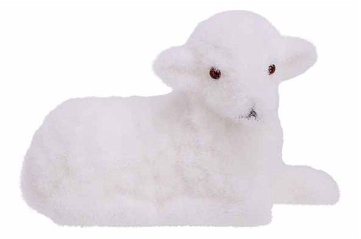 Schaap Flocked Wit 15x6,5xh10cm Kunststo F