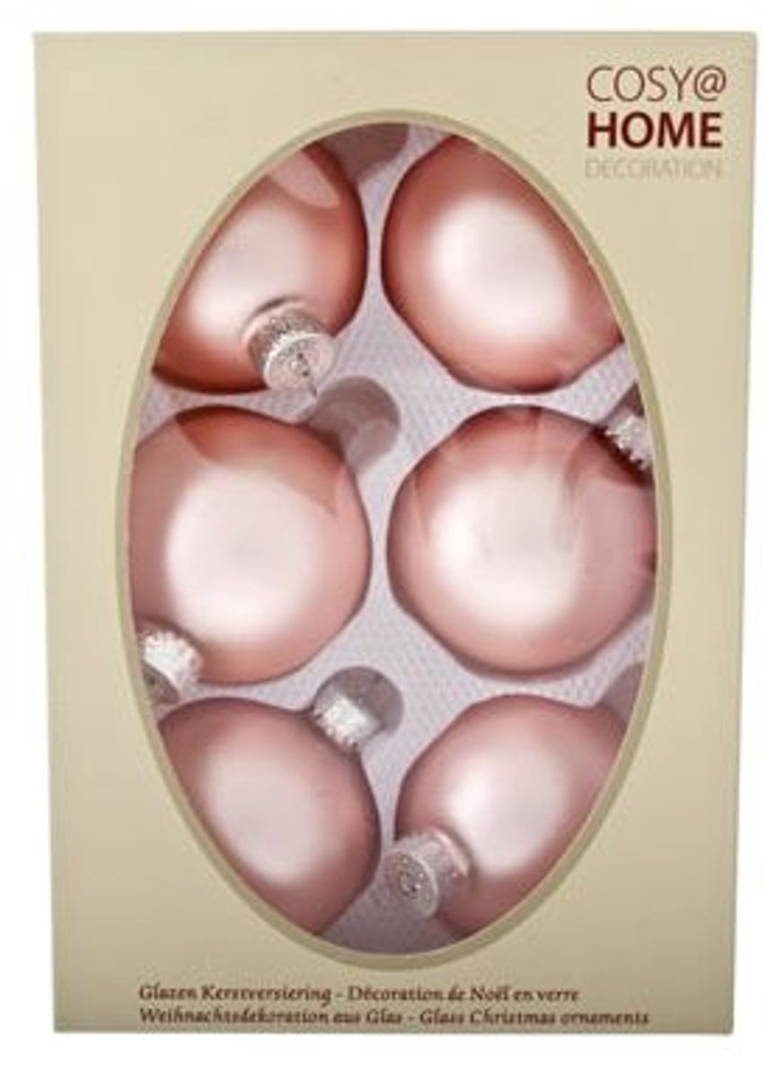 Kerstbal set 6 mat lichtroze glas