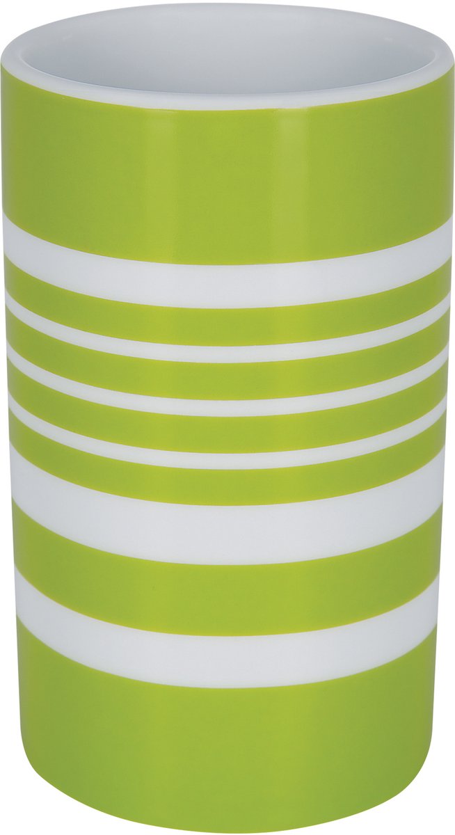 Spirella Tube Stripes Tandenborstelhouder – Borstelhouder en Spoelbeker in Kiwi Groen met Streepjesdesign