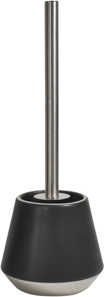 Spirella Joshua Toiletborstel Zwart en Zilver – WC Borstel van Keramiek – Compact Design 13,5 x 38,5 cm