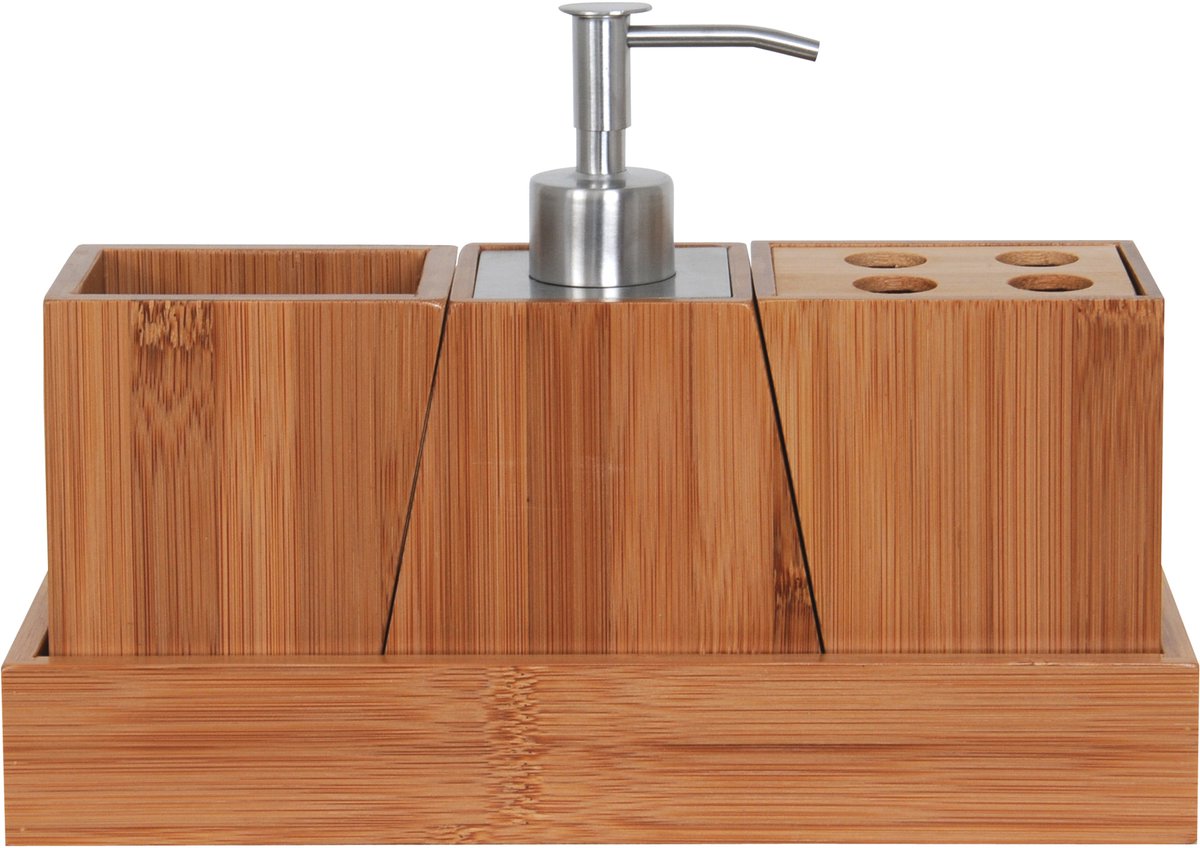 MSV Badkamer Accessoireset 3-Delig – Tandenborstelhouder, Zeeppomp en Beker – Compacte Badkamerset voor Kleine Ruimtes