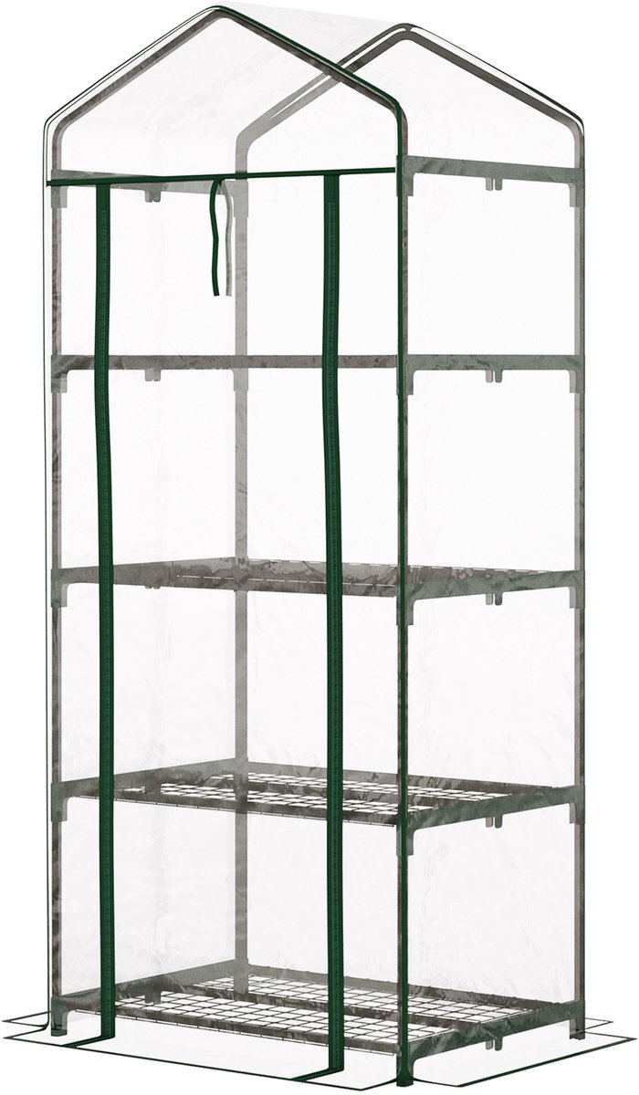 Broeikas met 4 legplanken - Transparante kweekkas voor balkon en tuin - 70x50x160 cm - PVC zeil met ritssluiting - stalen frame - voor binnen en buiten