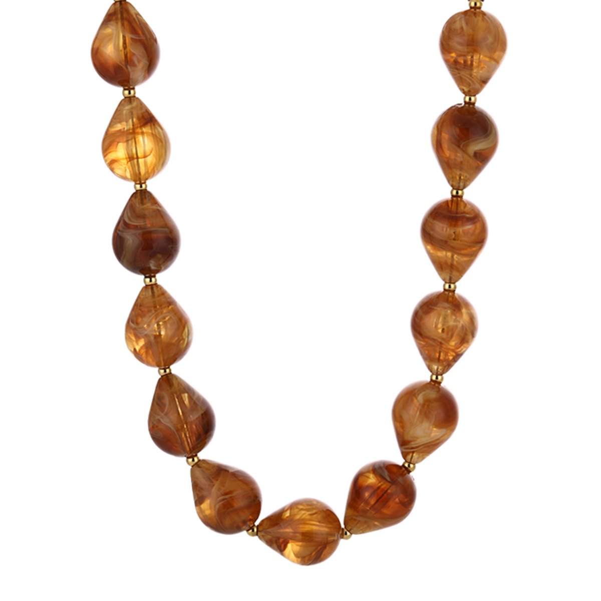 Gevormde Kralenketting met Tussenbolletjes – Kralen Ketting – RVS - Bruin