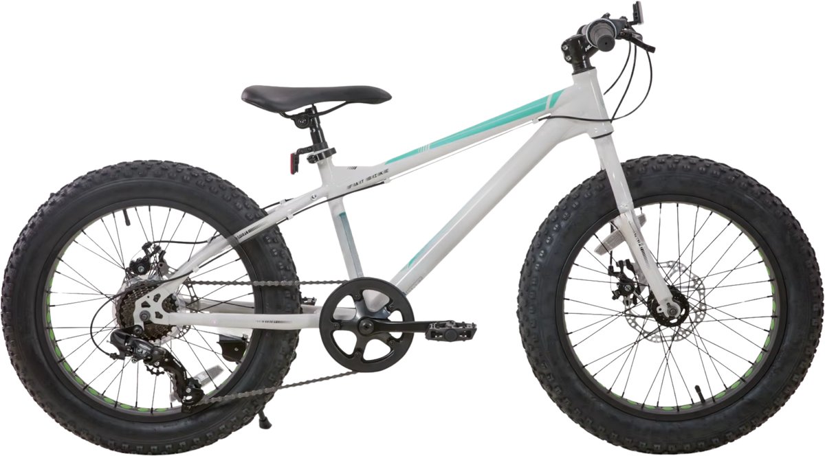 Happiq Kinder Mountainbike 51 cm – Voor Kinderen vanaf 5 Jaar Strand en Off-Road – 7 Versnellingen met Dubbele Schijfrem en Fat Tires – Wit