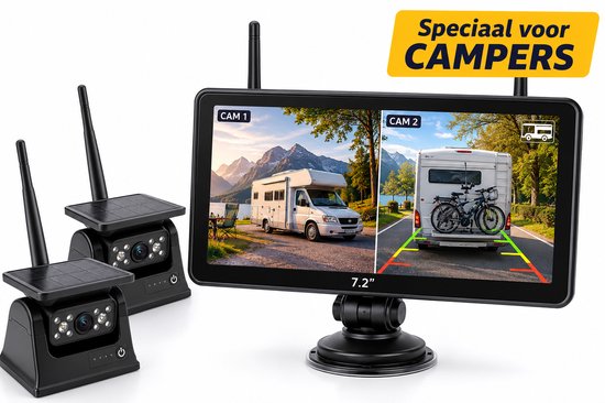 Dubbele Draadloze Magnetische Achteruitrijcamera met 7.2 Inch Display - Solar - Nachtzicht - Voor Camper, Caravan, Paardentrailer, Racetrailer en Aanhanger — afbeelding 5