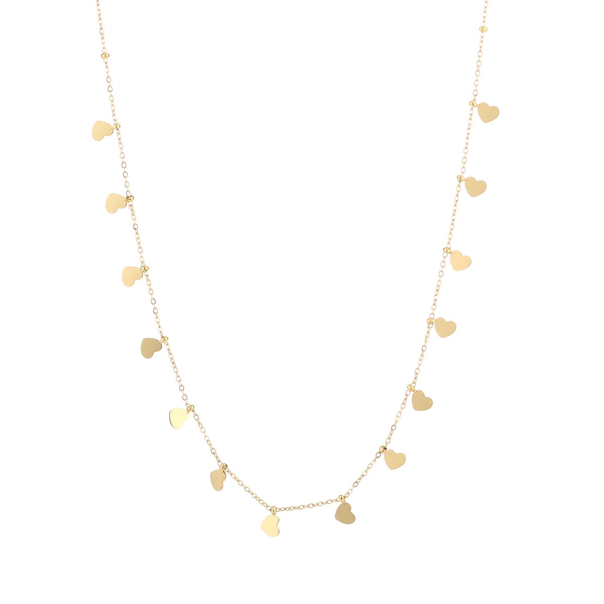 Hartjes Bedels Fijne Schakelketting – Hartjes Ketting – RVS - Goud