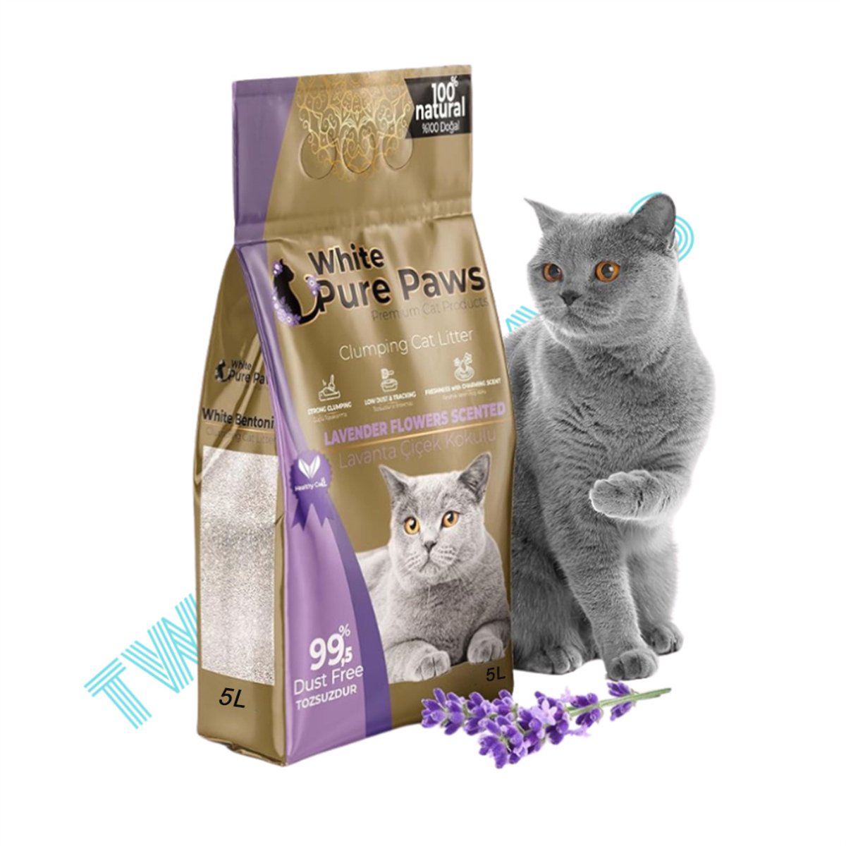 White Pure Paws Premium Klonterende Kattenbakvulling 15L(5L x 3), 100% Natuurlijke Ingrediënten - 99,5% Stofvrij, Sterke Klontvorming, Weinig Stof & Minder Uitloop
