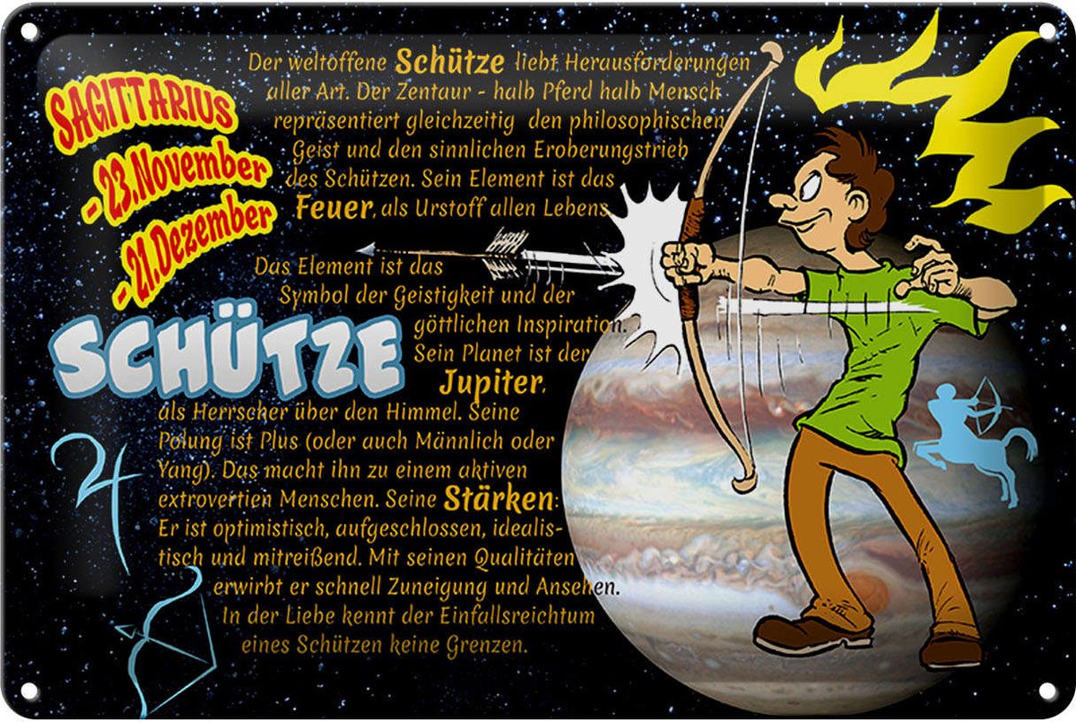 Blechschild Sternzeichen 30x20cm Schütze Planet Jupiter